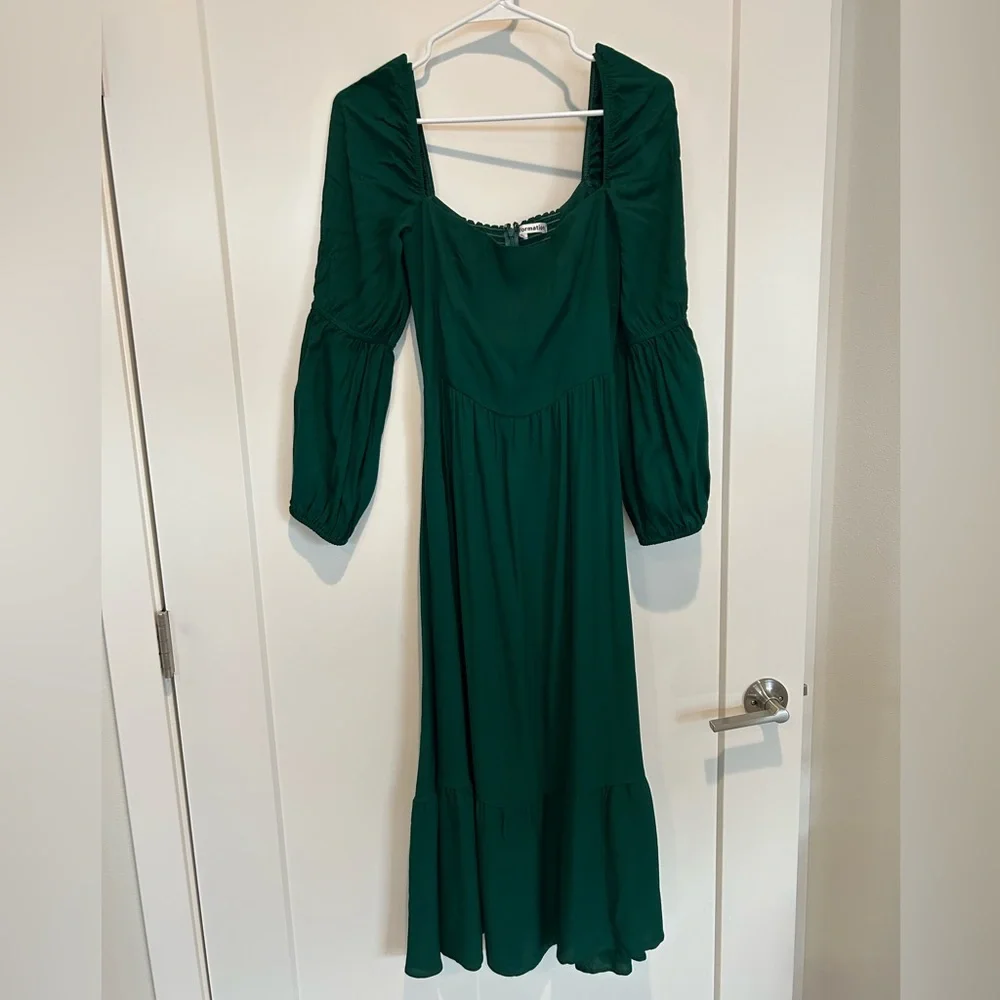 Reformation Mica Emerald Green Long Sleeve Square Neck Midi Dress - Picture 4 of 9